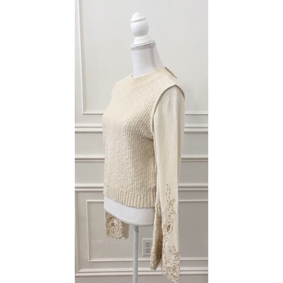 Anthropologie Textured Eyelet Twofer Sweater Vest Top Embroidered Beige Sz M - Picture 7 of 16